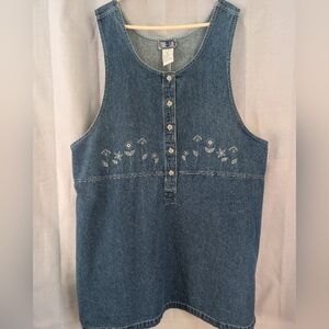 90s Embroidered Denim Pinafore Dress